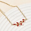 304 Stainless Steel Rhinestone Leaf Link Bracelets SA-CBA5F76-03G-4