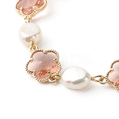 Plum Blossom Flower Glass Link Bracelets Set for Teen Girl Women X1-BJEW-TA00017-1