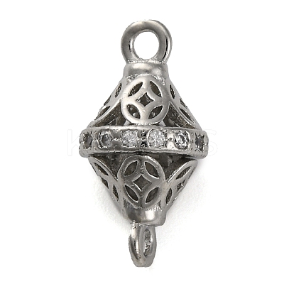 Brass Micro Pave Clear Cubic Zirconia Hollow Bicone Connector Charms KK-A230-05E-P-1