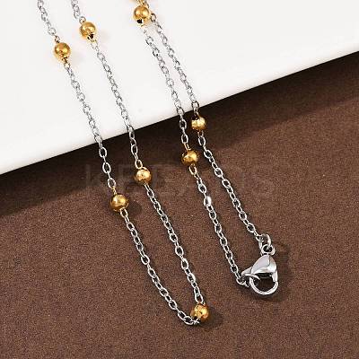 304 Stainless Steel 3MM Round Bead Cable Chain Necklaces for Women NJEW-G177-03A-GP-1