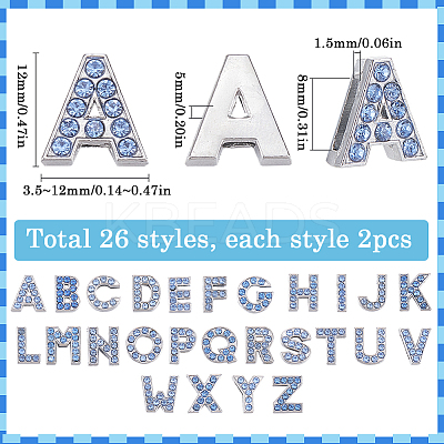 52Pcs 26 Styles Alloy Rhinestone Slide Charms FIND-SC0009-81A-1