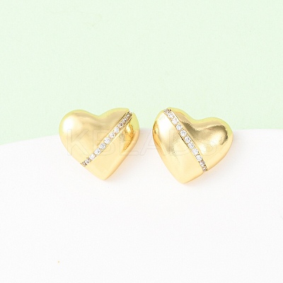 Heart Brass Micro Pave Clear Cubic Zirconia Stud Earrings EJEW-D346-03G-1