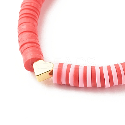 Polymer Clay Heishi Surfer Stretch Bracelet with Brass Heart BJEW-JB07850-1