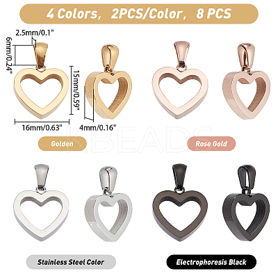 8Pcs 4 Colors 304 Stainless Steel Pendants STAS-DC0006-49-1
