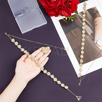 2Pcs Flower Alloy Rhinestone Cup Chain & Brass Figaro Chain Non-slip Bra Straps HJEW-GA00057-1
