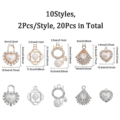 20Pcs 10 Style Alloy Rhinestone Pendants ALRI-CA0001-13-1
