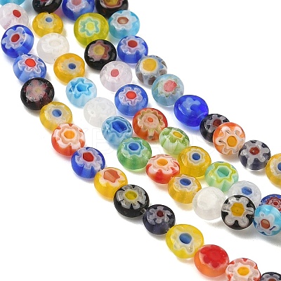 Handmade Millefiori Glass Flat Round Bead Strands LK-P010-A-04-1