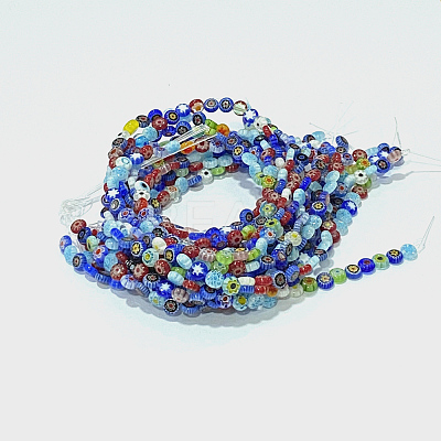 Handmade Millefiori Glass Flat Round Bead Strands X-LK-P010-03-1