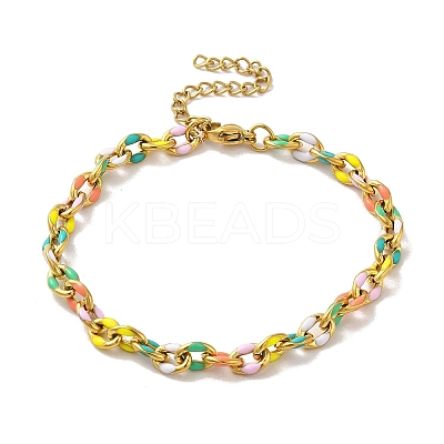 304 Stainless Steel Enamel Colorful Oval Cross Chain Bracelets for Women BJEW-B079-02G-1