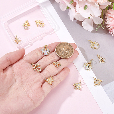 12Pcs 4 Styles Brass Micro Pave Cubic Zirconia Charms KK-GA0001-73G-1
