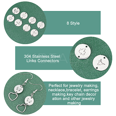 32Pcs 8 Style 304 Stainless Steel Links Connectors STAS-PH0003-31-1