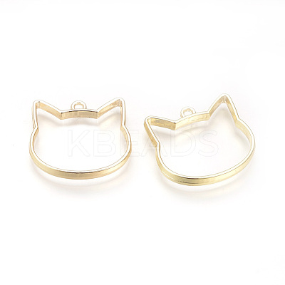Rack Plating Alloy Kitten Open Back Bezel Pendants PALLOY-R099-29G-FF-1