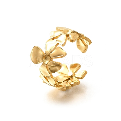Flower 201 Stainless Steel Open Cuff Ring for Women RJEW-A053-02D-G-1