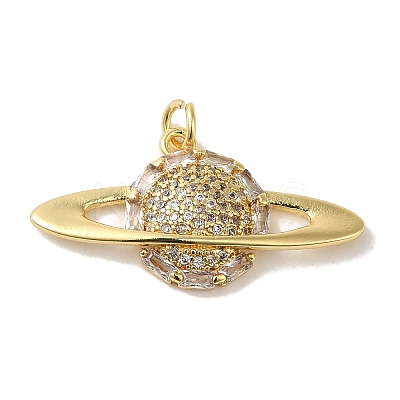 Rack Plating Brass Micro Pave Clear Cubic Zirconia Pendants KK-P267-25G-1