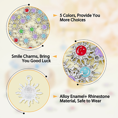 50Pcs 5 Colors Alloy Enamel Pendants ENAM-FH0001-70-1