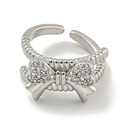 Brass Micro Pave Cubic Zirconia Cuff Ring RJEW-E296-08P-1