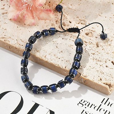 Adjustable Natural Lapis Lazuli and Non-magnetic Synthetic Hematite Braided Bead Bracelets BJEW-Z090-01F-1