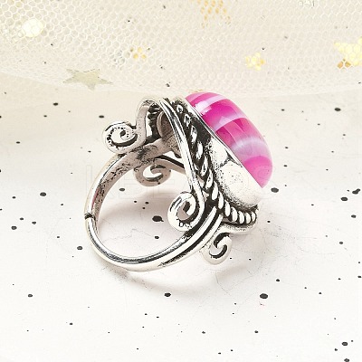 Natural Banded Agate Adjustable Rings RJEW-I108-01AS-11-1