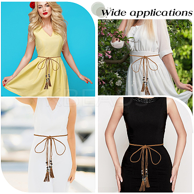 3Pcs 3 Colors Bohemian Imitation Leather Braided Tassel Wrap Chain Belts AJEW-GF0011-98-1
