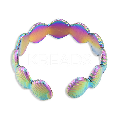 Ion Plating(IP) 304 Stainless Steel Shell Wrap Open Cuff Ring for Women RJEW-N038-100M-1