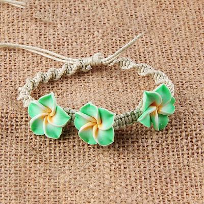 Plumeria Flower Polymer Clay Beads Braided Bead Bracelets for Women FS-WG73C89-05-1