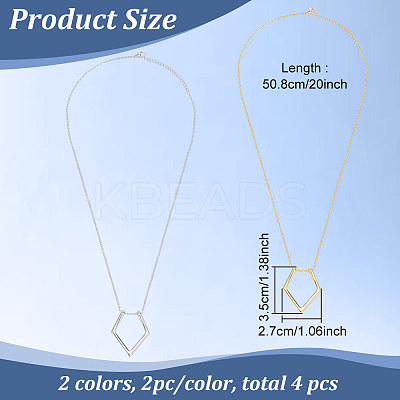 4pcs 2 colors Zinc Alloy Rhombus Pendant Necklace with Steel Cable Chains NJEW-FG0001-04-1