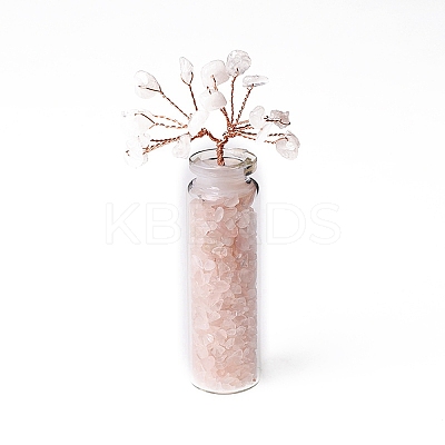 Natural Rose Quartz Chips Tree of Life Decorations DJEW-PW0012-042C-1