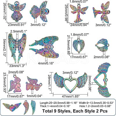 18Pcs 9 Style Rainbow Color Alloy Pendants FIND-FH0004-11-1