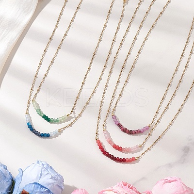 Dyed Natural Malaysia Jade Faceted Rondelle Beaded 304 Stainless Steel Satellite Chain Necklaces for Women NJEW-JN05783-1