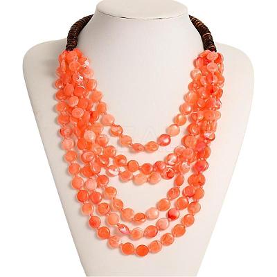 Flat Round Resin & Coconut Heishi Beaded Multi Layered Necklaces for Women FS-WGC6677-02-1