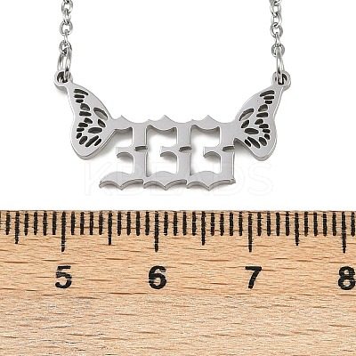 201 Stainless Steel Number 333 with Butterfly Wings Pendant Necklaces LS-NJEW-P332-01A-P-1