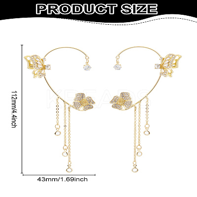 1 Pair Alloy Glass Tassel Cuff Earrings for Women EJEW-LP0001-65-1