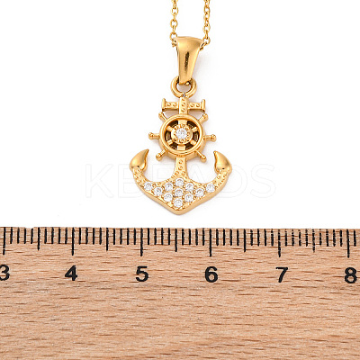304 Stainless Steel Crystal Rhinestone Anchor Pendant Necklaces NJEW-Z057-01B-G-1