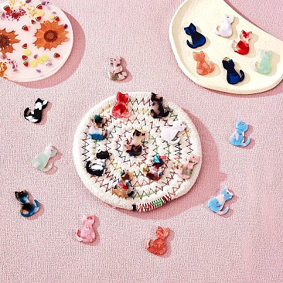 24Pcs Cat Acrylic Charm Pendant Colorful Cat Charm Mini Kitten Pendant for Jewelry Necklace Earring Making Crafts JX514A-1