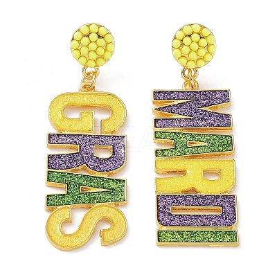 Carnival Theme Glitter Zinc Alloy Letter Dangle Stud Earrings EJEW-D087-05G-1