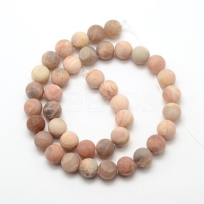 Natural Sunstone Frosted Round Bead Strands G-O039-07-6mm-1
