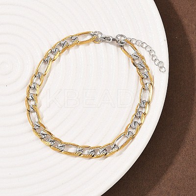 304 Stainless Steel Figaro Chain Bracelets for Women BJEW-G757-15GP-1