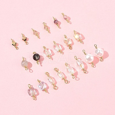 20Pcs 10 Styles Faceted Clear Glass Oval Connector Charms and Natural Agate(Dyed & Heated) Faceted Round Links KK-FS0001-91-1