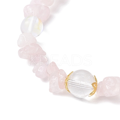 Natural Rose Quartz & Quartz Crystal & Dyed Synthetic Moonstone Beaded Stretch Bracelets for Women BJEW-JB12305-01-1