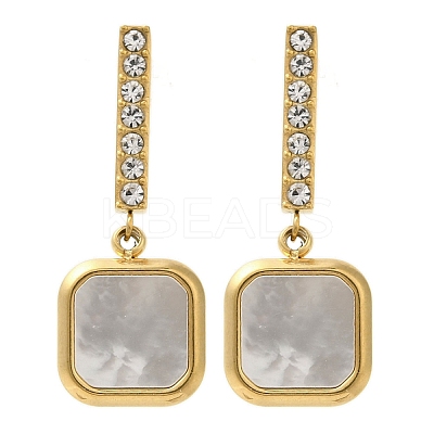 Ion Plating(IP) 304 Stainless Steel Inlay Rhinestone & Natural Shell Beads Stud Earrings for Women EJEW-M024-01A-G-1