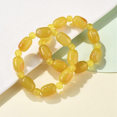 Natural Yellow Agate Bead Stretch Bracelets G-P570-01K-1