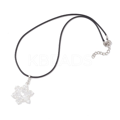 Electroplate Glass & TOHO Round Seed Beaded Snowflake Pendant Black Waxed Cotton Cord Necklaces for Women NJEW-MZ00125-1