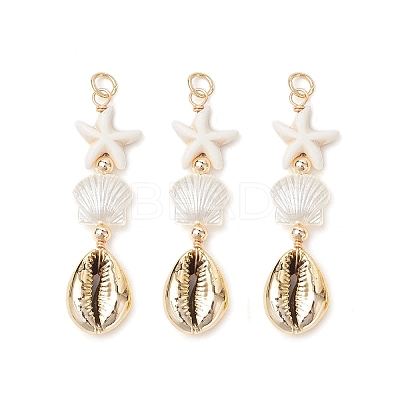 Dyed Synthetic Turquoise Starfish & Electroplated Shell & Imitation Pearl Big Pendants PALLOY-JF03900-1