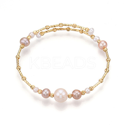 Brass Natural Fresh Water Pearl Beaded Bracelets for Women BJEW-T022-10G-1