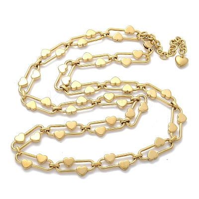 304 Stainless Steel Oval Heart Link Chain Necklaces for Women NJEW-B123-01G-1