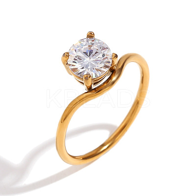 304 Stainless Steel with Clear Cubic Zirconia Finger Rings FS-WGBB24B-07-1