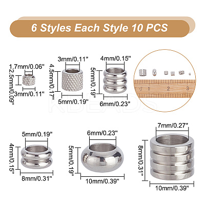 60Pcs 6 Style 304 Stainless Steel Beads STAS-AR0001-83-1
