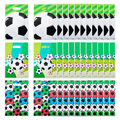 30Pcs 3 Style Rectangle Plastic Football Printed Gift Storage Bags with Hole Handles ABAG-TA0001-82-1