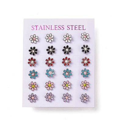 Mixed Color Bling Enamel Daisy Flower Stud Earrings EJEW-B009-18P-1