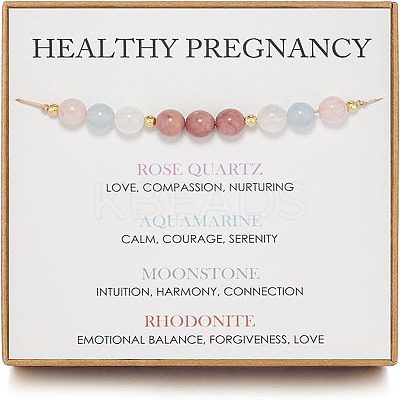 Adjustable Natural Rose Quartz & Aquamarine & Moonstone & Rhodonite Round Beaded Slider Bracelets for Healthy Pregnancy Gift FS-WG14B1D-01-1